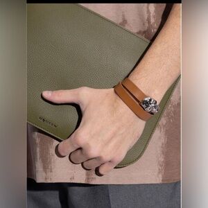Alexander McQueen Tan Leather Skull double Wrap Bracelet medium brand new